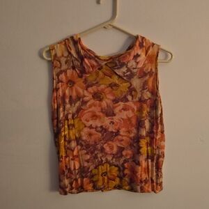 Vintage Floral Sleeveless Blouse - Pink and Yellow